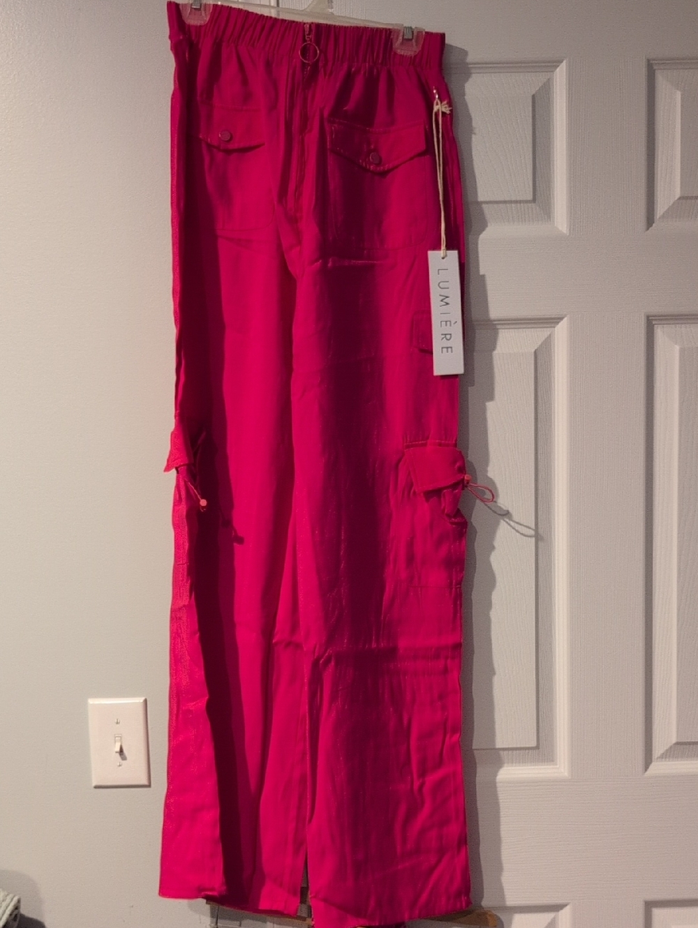 Lumiere Women's Hot Pink Cargo Wide Leg Pants
